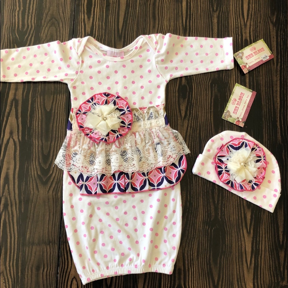 Baby girl gown & hat set